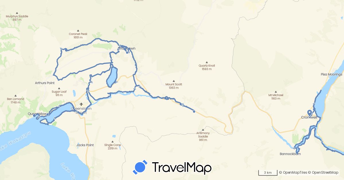 TravelMap itinerary: cycling in New Zealand (Oceania)