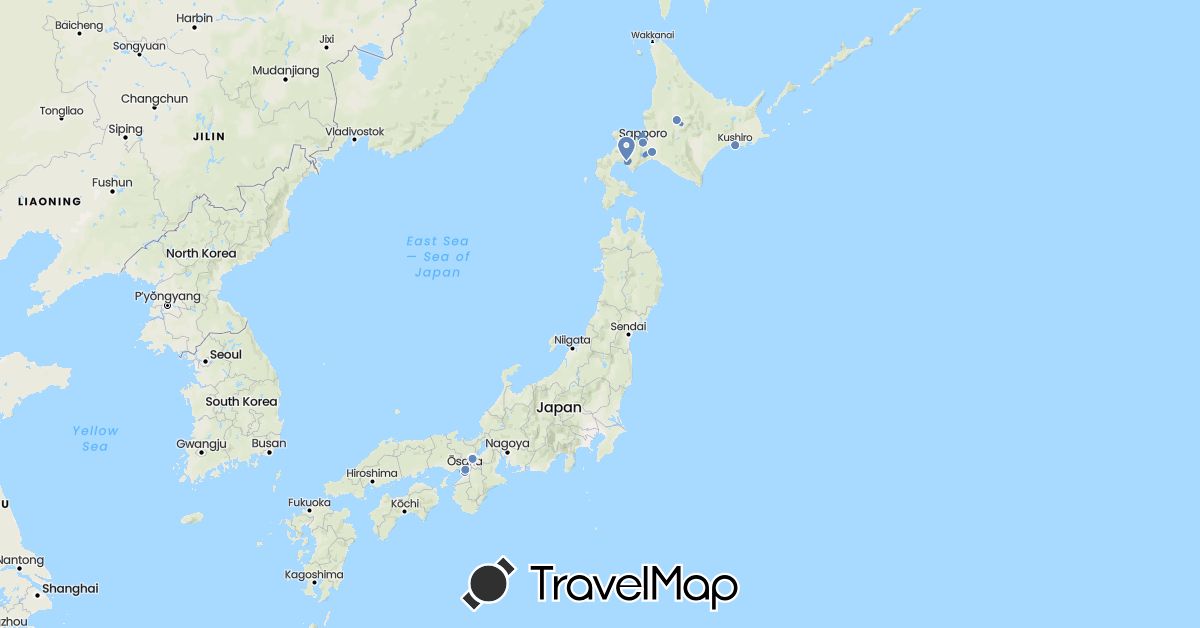 TravelMap itinerary: cycling in Japan (Asia)