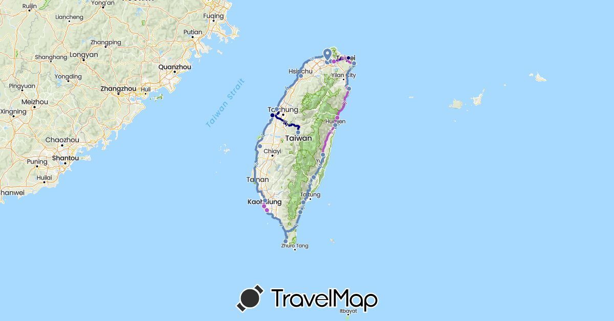 TravelMap itinerary: driving, cycling, train in Taiwan (Asia)